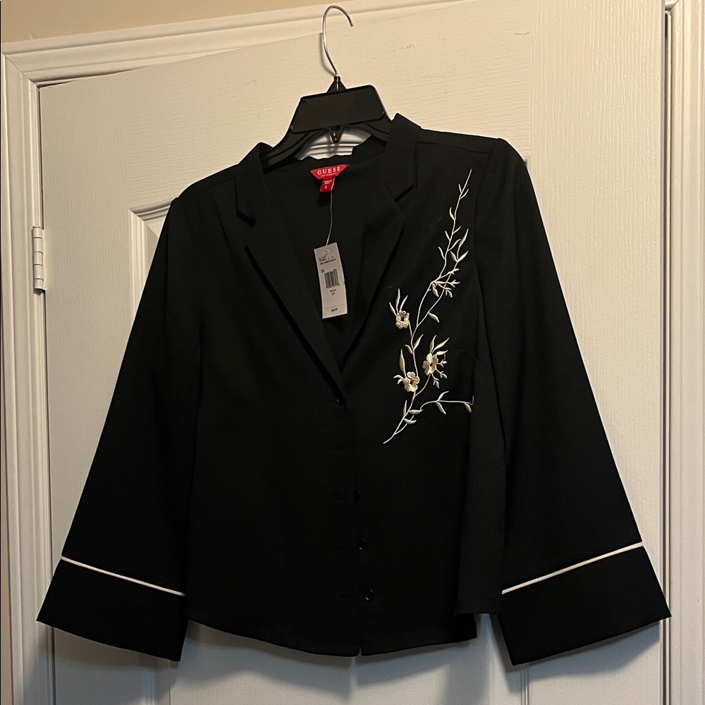 Guess Black Women's shirt with Floral Embroidery.